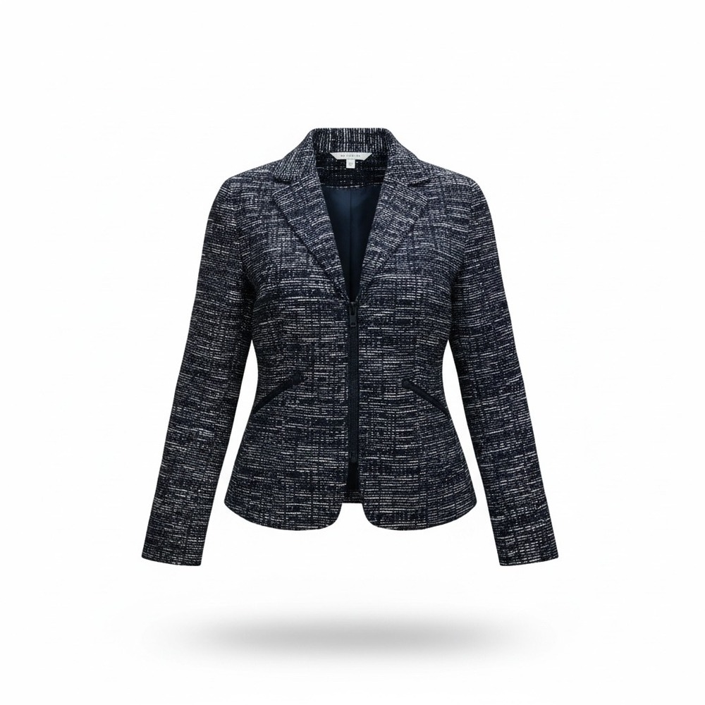 Cabi Navy Blue White Tweed Zip Front Blazer Jacket Style 723 Size 2